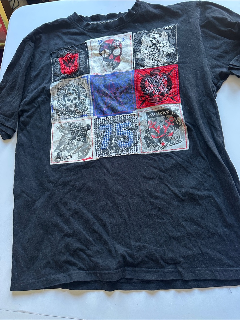 Avirex Black Patchwork Graphic Short-Sleeve Tee